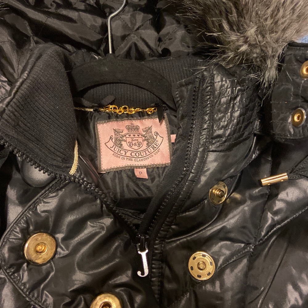Women’s Juicy Couture Black Puffy Coat with Detachable Fur Hood